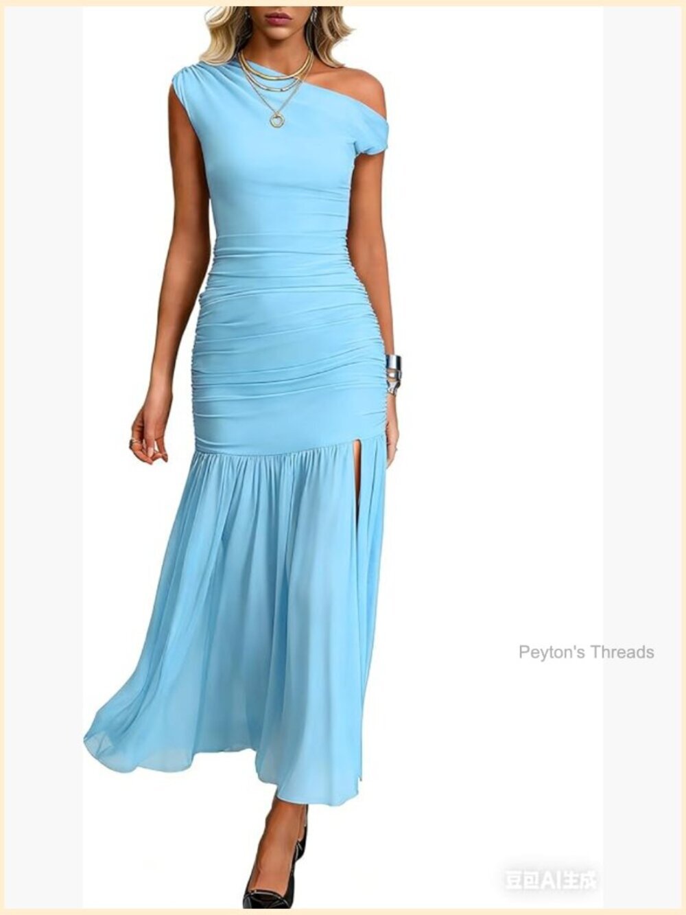 Asymmetrical Off The Shoulder Wedding Guest Maxi Dress Mesh One Sleeve Formal